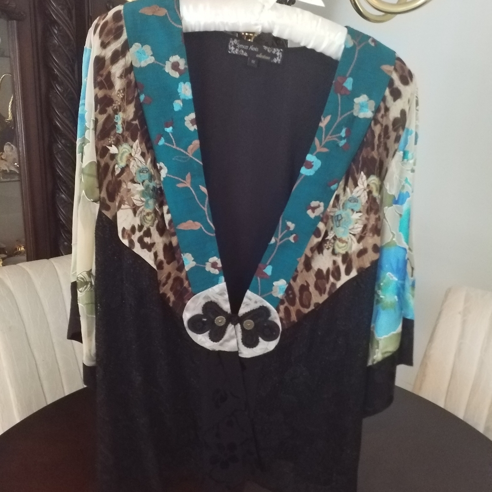 NEW SPENCER ALEXIS 1X SILK BLEND TURQ LEOPARD  EMB